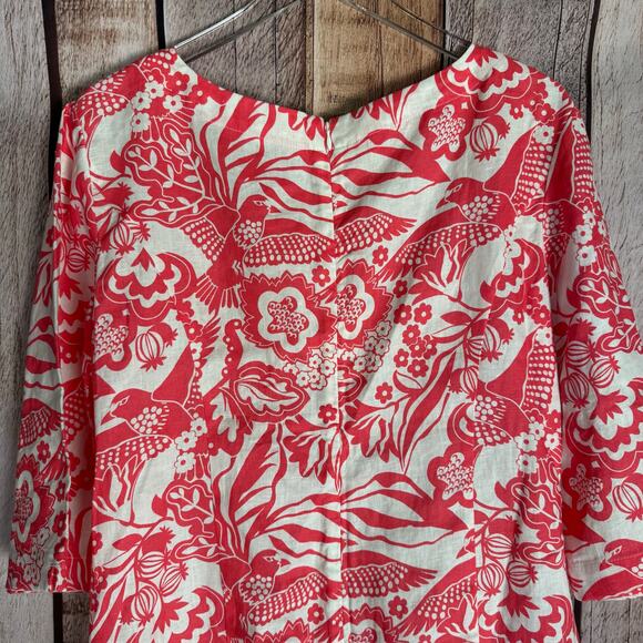 Boden Dress Laurie in Lollipop Exotic Escape 100% Linen Bird Floral US Size 6 R - Picture 5 of 8